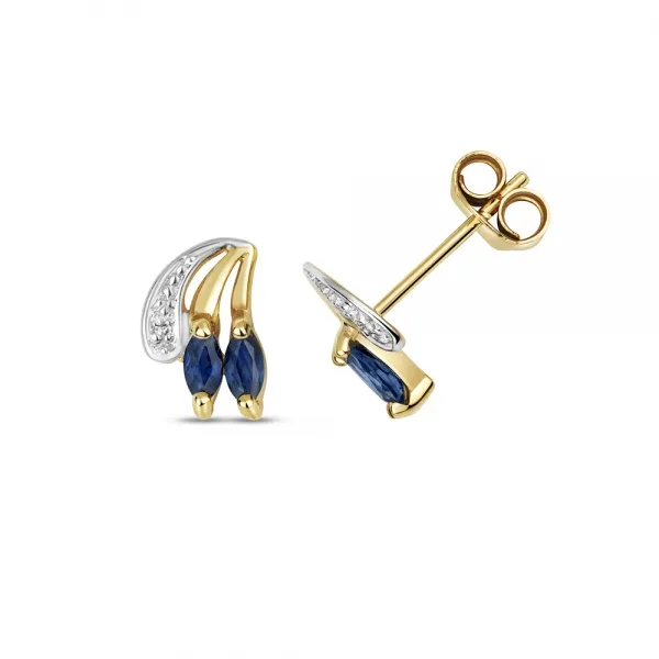 Sapphire Bezel Set 18K Yellow Gold Stud Earrings